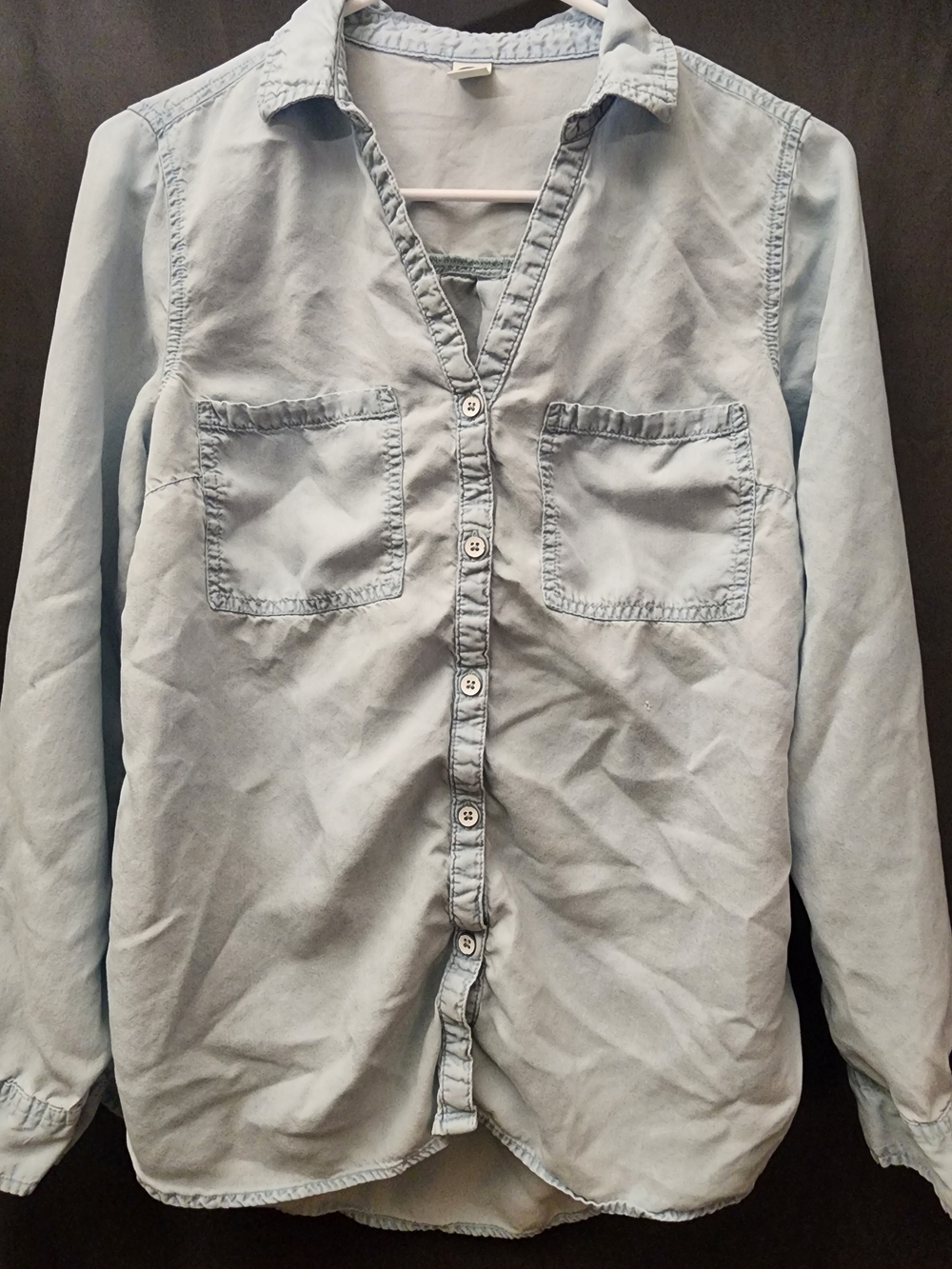 Old Navy Light Blue Denim-Style Button Down Front Shirt Womens Medium